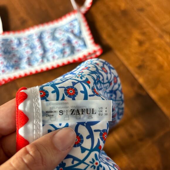 NWT ZAFUL Bohemian Printed High Cut Two Piece Bandeau Swimsuit Size S 4 - Picture 8 of 11